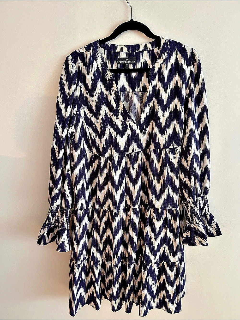 Pomander Place Kenzo Women's Geometric Mini Dress Blue & White XXL Like New